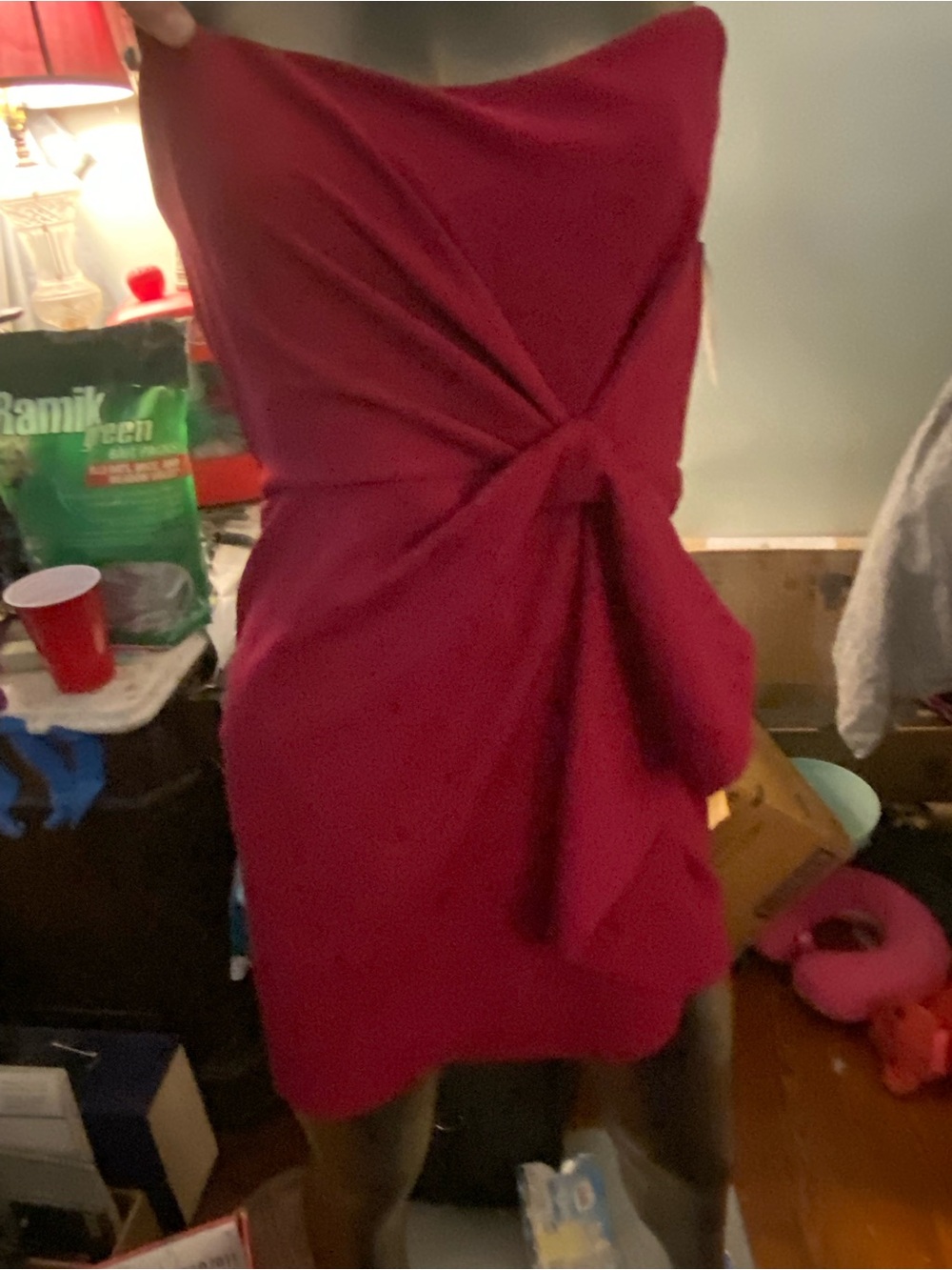 New Kate May Strapless Knot-Front Fuchsia Mini Dress